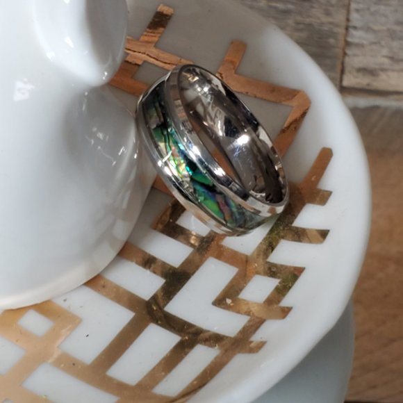 Parker Stainless Steel Abalone Shell Men's Ring 8MM - *NEW SIZES IN* - Picture 12 of 12